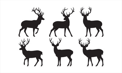 Six Deer Silhouettes with Antlers - Wildlife Vector Collection