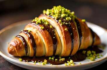 Croissant on a plate close up view 