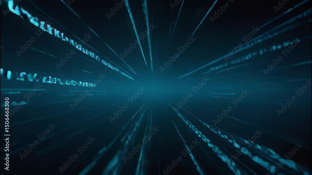 Poster abstract hacker symbols in dark matrix void create depth, motion, and mystery.