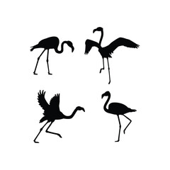 Flamingo Silhouette Vector Set Collection of Elegant Bird Poses for Tropical and Wildlife Design Themes on White Background