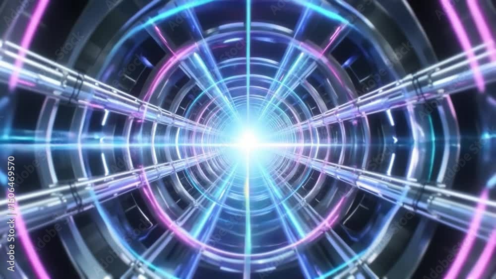 Poster dynamic glow of signal pulses in abstract network tunnels journey through light and motion