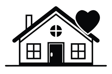 Black and White House Icon with Heart Symbol Illustration