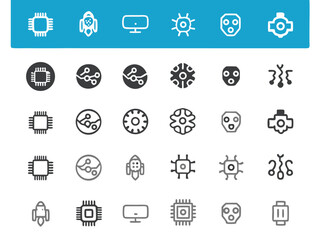 Social media flat icon set for web design with internet, business, and computer symbols on a circle button illustration for website marketing