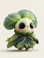 Un adorable personaje con forma de lechuga, con grandes ojos expresivos y una sonrisa sutil.