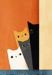 Tres gatos estilizados en un diseño abstracto con colores vibrantes.