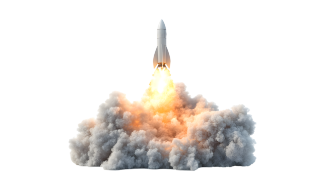 3D Rocket Launching with Isolated on a transparent  Background 