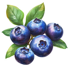 Obraz premium Fresh blueberries on vibrant green leaves showcasing their rich color against a white background, blueberries isolated