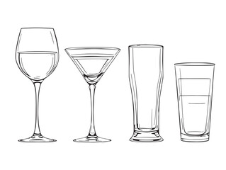 Glass line art drawing clean outline abstract style