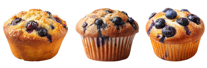 Set of delicious blueberry muffin cake isolated on a transparent background