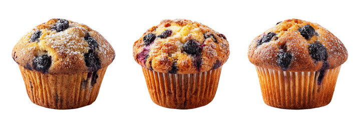Set of delicious blueberry muffin cake isolated on a transparent background