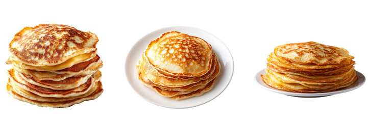 Set of pancakes isolated on a transparent background