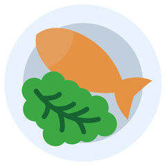 Cooked Fish Icon, Flat Design Style Icon, Restaurant Element Icon Collection