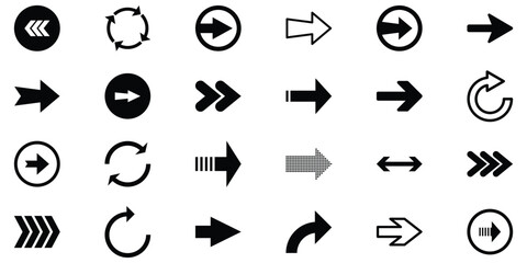 Abstract Arrows Set. Bold Arrow Vector Icons. Directional Arrows Set. Flat Design Arrow Icons. Navigation Arrow Icons. Black Vector Collection