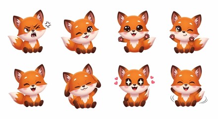 Fototapeta premium Cartoon Fox Emotion Set