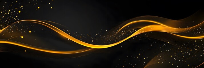 A yellow light trail on a black background, lines of light going from left to right, creating a sense of perspective, with glowing light trails and glowing gold line art.