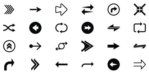 Arrow icon set. Arrow vector. Collection of different arrow signs. Black arrows icons. Different cursor arrow direction symbols in flat style. Vector illustration. EPS 10