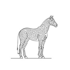 Horse Labyrinth Line Art Puzzle Illustration