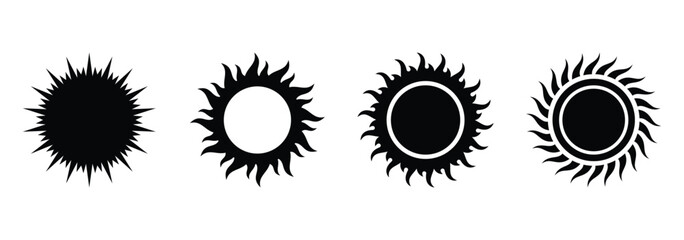 Sun icon set. Summer sunlight icon. Sun for web icons. Simple black sun icon set design with wavy rays on a white background. Vector illustration. EPS 10