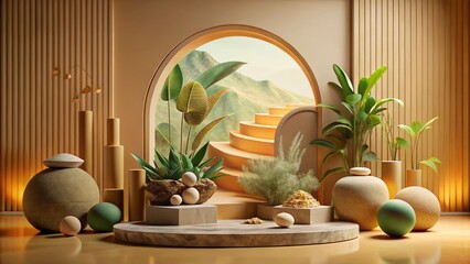 Panoramic Minimalist Still Life: Earthy Tones & Organic Textures - Sustainable Design Inspiration