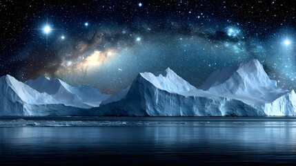 world with floating frozen shards and radiant snowflakes in the air