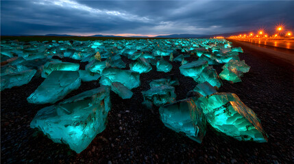 Fototapeta premium field illuminated by an aurora sky and refracted ice light