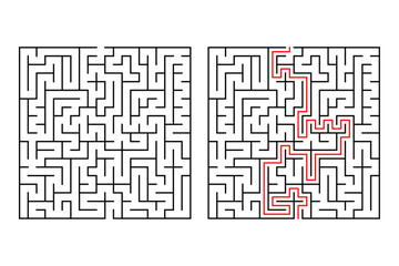 Square maze game for adults simple logic game with labyrinths way with solution 