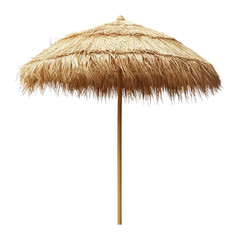 Straw beach umbrella providing shade for relaxation along sandy shores, Straw beach umbrella isolated on Transparent background