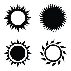 Sun simple icons collection. Black sun icon set. Sunny sun sunlight solar heat weather icon.