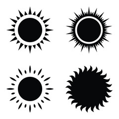 Sun simple icons collection. Black sun icon set. Sunny sun sunlight solar heat weather icon.