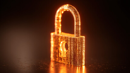 Glowing digital lock symbolizing AI copyright protection with binary code, representing cybersecurity, data privacy, and intellectual property concepts in modern technology.
