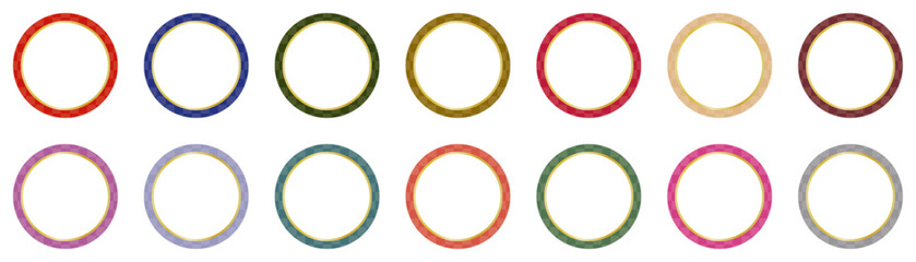 市松模様　丸　あしらい　白に金色縁　ベクター　セット