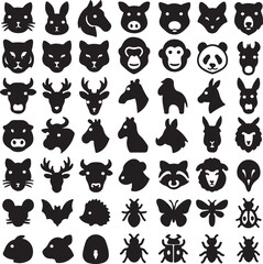 Vector silhouette animal head icon different category separately for different use worldwide