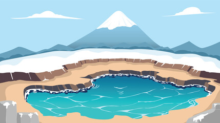 hot spring pool in the middle of peaceful snowy nature, background illustration with nature concept