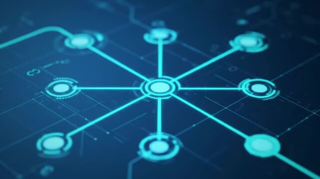 Network nodes glowing on a futuristic digital surface