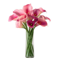 Obraz premium Elegant Pink Calla Lily Bouquet in Clear Vase on white background