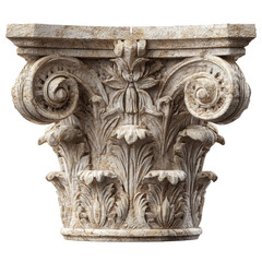 Exquisite Corinthian Column Capital in Stone on white background