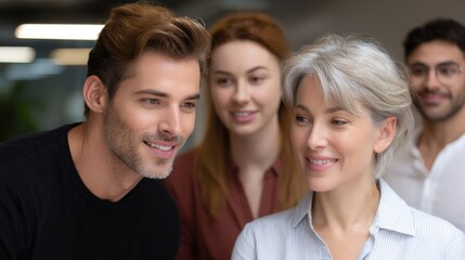 A group of diverse professionals engaging in a collaborative discussion in a modern office environment.