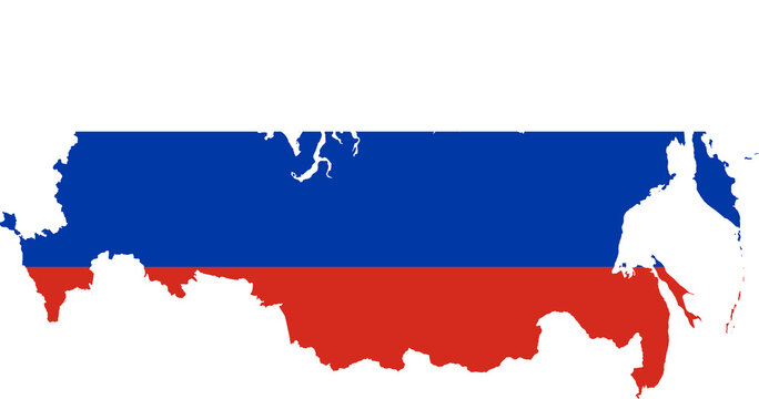 Russia national flag map with country boundary shape (Lambert conformal conic projection)