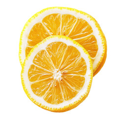Freshly sliced ripe lemon halves displaying vibrant yellow color and juicy texture on a Transparent background, ripe lemon fruit half and slices isolated, Fresh and Juicy Lemon White background