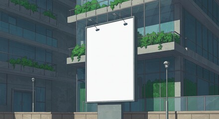 Customizable Blank Billboard in a City Street Scene, Anime Illustration