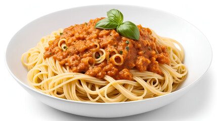 Spaghetti in a dish on a white background