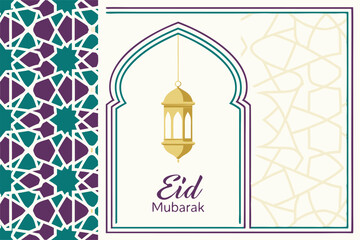 Elegant Eid Mubarak Design Featuring Islamic Ornamentation And Golden Lantern