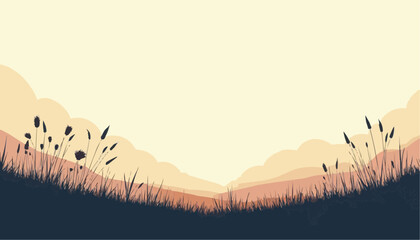 Grass Silhouette at Sunset Landscape Illustration