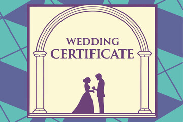Elegant Wedding Certificate Template Featuring Silhouette Couple And Arched Frame