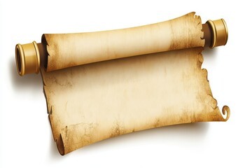 Aged parchment scroll, rolled and partially unfurled, showing a blank interior and textured edges, mounted on dark brown cylindrical end-pieces