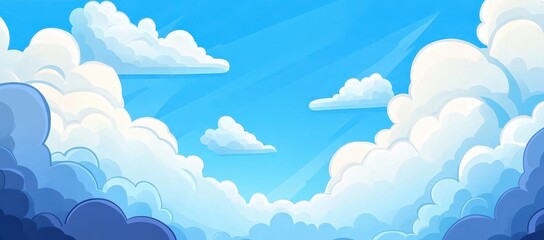Fototapeta premium A vibrant blue sky filled with fluffy white and dark blue cumulus clouds, sun rays peeking through