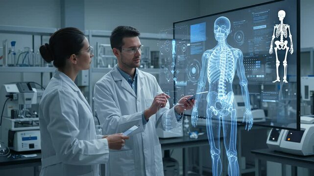 Scientists interact with 3D human skeleton model