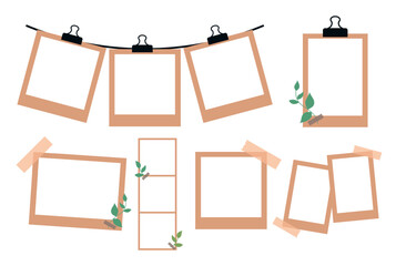 Aesthetic Polaroid Photo Frame Collection with Leaves – Flat Vector Design, polaroid photo frame