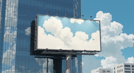 Anime Style Sky on Blank Digital Billboard Mockup on a Contemporary High-Rise