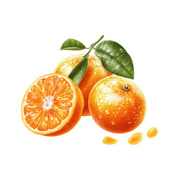 Fresh mandarin fruit with green leaves and droplets on a Transparent background showcasing its natural beauty, Mandarin fruit isolated on PNG background
